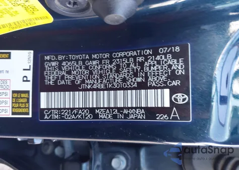 2019 Toyota Corolla Se из США, поврежденный, VIN JTNK4RBE1K3010334